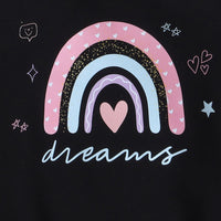 Unisex Full Sleeves Placement Rainbow Printed Warm Fleece Sweatshirt - Black